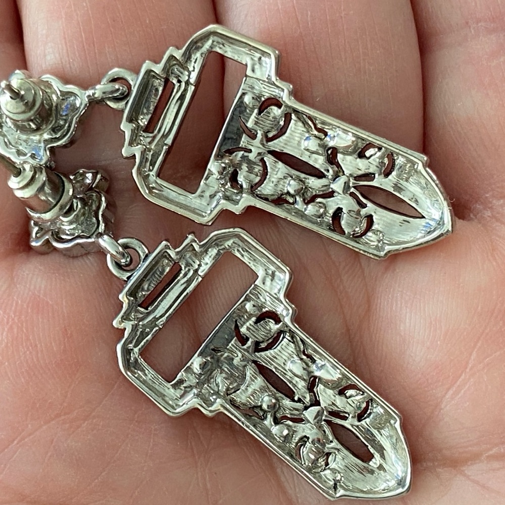 Silvertone Art Deco Dangle Scrollwork Chandelier … - image 4